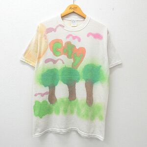 L/古着 半袖 ビンテージ Tシャツ メンズ 00s 木 Smile ハンドペイント エアブラシ クルーネック 白系他 ホワイト 23jul08 中古