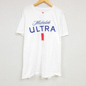 XL/古着 ヘインズ Hanes 半袖 Tシャツ メンズ ミケロヴ ウルトラ ビール 大きいサイズ コットン クルーネック 白 ホワイト 23jun08 中