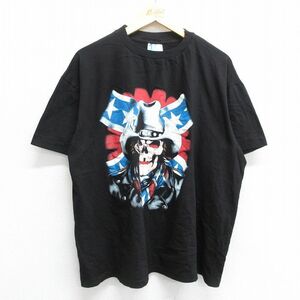 XL/古着 半袖 ビンテージ Tシャツ メンズ 90s スカル 星 サザンクロス 大きいサイズ コットン クルーネック 黒 ブラック spe 23aug23