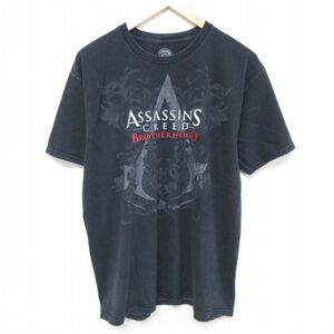 L/古着 半袖 Tシャツ メンズ ゲーム アサシンクリード コットン クルーネック 黒 ブラック 23jul17 中古