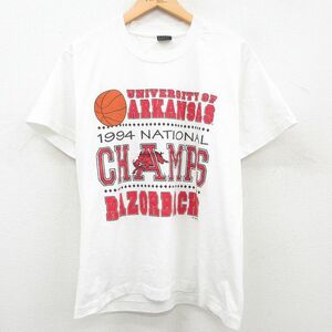 L/古着 半袖 ビンテージ Tシャツ メンズ 90s ARKANSAS カレッジ バスケットボール クルーネック 白 ホワイト 23jul11 中古