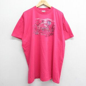 XL/古着 半袖 ビンテージ Tシャツ メンズ 80s パブリックスクール 気球 大きいサイズ コットン クルーネック 濃ピンク 23jul13 中古