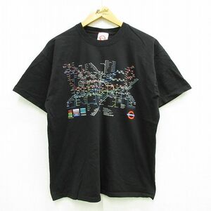 L/古着 半袖 ビンテージ Tシャツ メンズ 00s 地下鉄 ロンドン コットン クルーネック 黒 ブラック 23jul11 中古