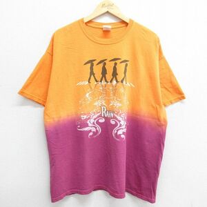 XL/古着 半袖 ビンテージ Tシャツ メンズ 00s RAIN 人 大きいサイズ ツートンカラー コットン クルーネック オレンジ他 spe 23sep09 中