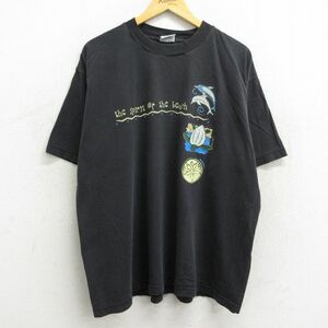 XL/古着 半袖 ビンテージ Tシャツ メンズ 90s イルカ カメ 大きいサイズ コットン クルーネック 黒 ブラック 23jun21 中古