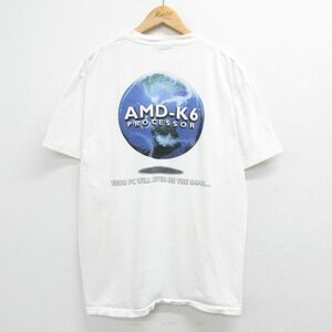 XL/古着 半袖 ビンテージ Tシャツ メンズ 90s AMD K6 地球 大きいサイズ コットン クルーネック 白 ホワイト 23jul22 中古