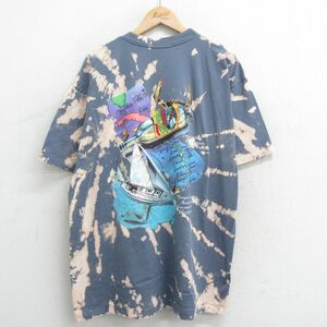 XL/古着 半袖 ビンテージ Tシャツ メンズ 90s 船 地図 大きいサイズ コットン クルーネック 紺他 ネイビー ブリーチ加工 spe 23aug01