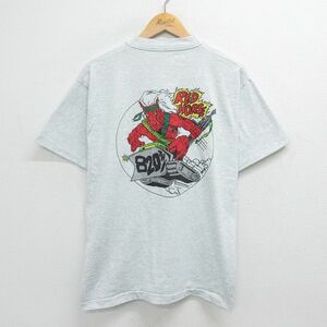 L/古着 半袖 ビンテージ Tシャツ メンズ 90s レッドホース 兵士 馬 クルーネック 薄グレー 霜降り spe 23may11 中古