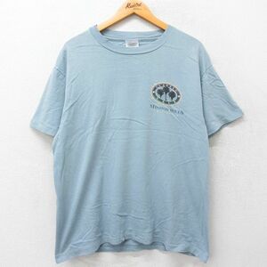 L/古着 ヘインズ 半袖 ビンテージ Tシャツ メンズ 90s ミッションヒルズ コットン クルーネック 薄紺 ネイビー 23aug09 中古