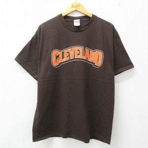 XL/古着 半袖 ビンテージ Tシャツ メンズ 00s クリーブランド コットン クルーネック 濃茶 ブラウン 23jun23 中古