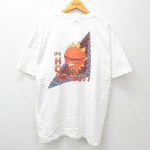 XL/古着 SDI 半袖 ビンテージ Tシャツ メンズ 90s 太陽 HOT レッドリボン コットン クルーネック 白 ホワイト 23aug16 中古_画像1