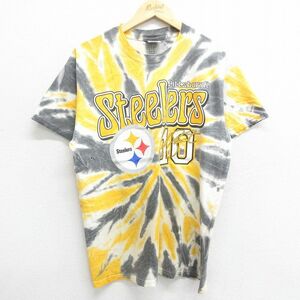 L/古着 半袖 ビンテージ Tシャツ メンズ 00s NFL ピッツバーグスティーラーズ コットン クルーネック 黄他 イエロー タイダイ アメフト