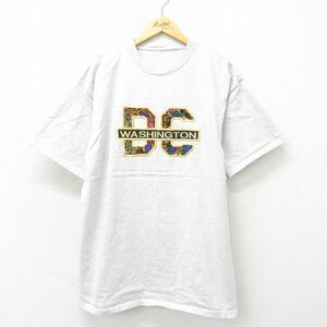 XL/古着 半袖 ビンテージ Tシャツ メンズ 00s ワシントンDC 刺繍 大きいサイズ クルーネック 薄グレー 霜降り 23jun06 中古