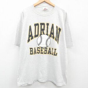 XL/古着 半袖 ビンテージ Tシャツ メンズ 00s ADRIAN 野球 大きいサイズ コットン クルーネック 薄グレー 霜降り 23aug09 中古