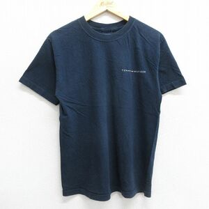 L/古着 トミーヒルフィガー 半袖 ブランド Tシャツ メンズ ワンポイントロゴ コットン クルーネック 紺 ネイビー 23jun23 中古