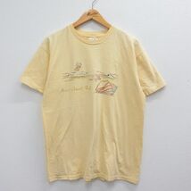 L/古着 半袖 ビンテージ Tシャツ メンズ 90s 海 貝 ヒトデ コットン クルーネック 薄黄 イエロー 23jul04 中古_画像1