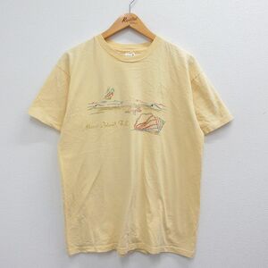 L/古着 半袖 ビンテージ Tシャツ メンズ 90s 海 貝 ヒトデ コットン クルーネック 薄黄 イエロー 23jul04 中古