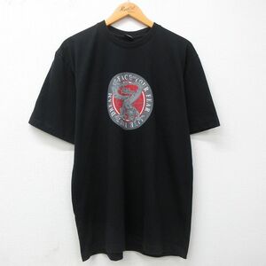 L/古着 ノーフィア NO FEAR 半袖 ビンテージ Tシャツ メンズ 00s ドラゴン ワンポイントロゴ クルーネック 黒 ブラック 23jul12 中古