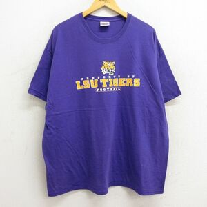 XL/古着 ヘインズ 半袖 ビンテージ Tシャツ メンズ 00s LSU タイガース フットボール 大きいサイズ コットン クルーネック 紫 パープル