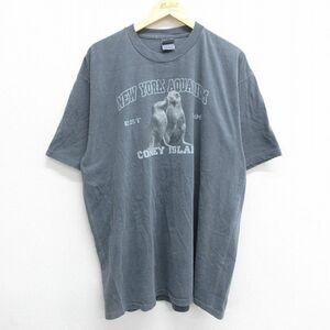 XL/古着 半袖 ビンテージ Tシャツ メンズ 00s ニューヨーク水族館 アシカ 大きいサイズ コットン クルーネック グレー 霜降り 23aug23
