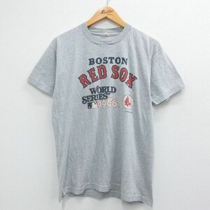 L/古着 半袖 ビンテージ Tシャツ メンズ 80s MLB ボストンレッドソックス ワールドシリーズ グレー 霜降り メジャーリーグ ベースボー