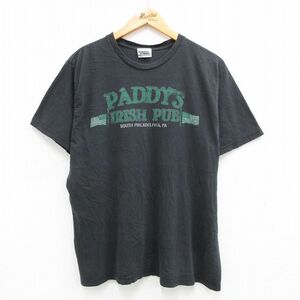 L/古着 半袖 ビンテージ Tシャツ メンズ 00s パディーズ アイリッシュ パブ 星条旗 クルーネック 黒 ブラック 23aug17 中古