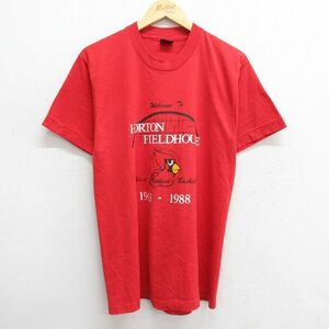 L/古着 半袖 ビンテージ Tシャツ メンズ 80s ホールトンフィールドハウス バスケットボール クルーネック 赤 レッド 23jul11 中古