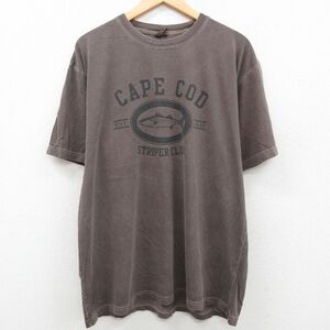 XL/古着 半袖 ビンテージ Tシャツ メンズ 00s CAPE COD 魚 大きいサイズ クルーネック こげ茶 ブラウン 23aug16 中古