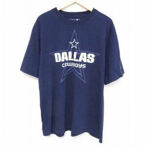 XL/古着 半袖 Tシャツ メンズ NFL ダラスカウボーイズ 大きいサイズ コットン クルーネック 紺 ネイビー アメフト スーパーボウル 23au