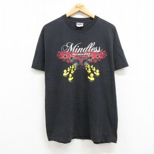 L/古着 半袖 ビンテージ ロック バンド Tシャツ メンズ 00s マインドレスセルフインダルジェンス コットン クルーネック 黒 ブラック 2