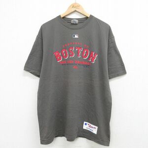 XL/古着 マジェスティック 半袖 ビンテージ Tシャツ メンズ 00s MLB ボストンレッドソックス コットン クルーネック グレー メジャーリ