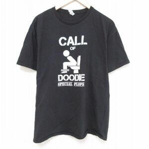 XL/古着 半袖 Tシャツ メンズ トイレ 大きいサイズ コットン クルーネック 黒 ブラック 23jul08 中古