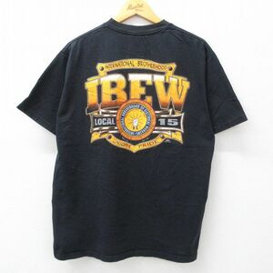 XL/古着 半袖 ビンテージ Tシャツ メンズ 90s IBEW インターナショナル コットン ヘンリーネック 黒 ブラック 23sep09 中古