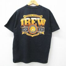 XL/古着 半袖 ビンテージ Tシャツ メンズ 90s IBEW インターナショナル コットン ヘンリーネック 黒 ブラック 23sep09 中古_画像1