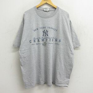 XL/古着 リー Lee 半袖 ビンテージ Tシャツ メンズ 90s MLB ニューヨークヤンキース 大きいサイズ クルーネック グレー 霜降り メジャ