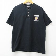 XL/古着 半袖 ビンテージ Tシャツ メンズ 90s IBEW インターナショナル コットン ヘンリーネック 黒 ブラック 23sep09 中古_画像2
