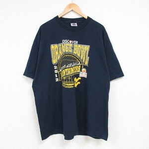 XL/古着 半袖 Tシャツ メンズ オレンジボウル 大きいサイズ コットン クルーネック 濃紺 ネイビー 23jul29 中古