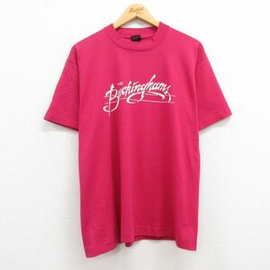 L/古着 半袖 ビンテージ ロック バンド Tシャツ メンズ 90s バッキンガムズ クルーネック 濃ピンク 23jun27 中古