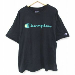 XL/古着 チャンピオン Champion 半袖 ブランド Tシャツ メンズ ビッグロゴ 大きいサイズ コットン クルーネック 黒 ブラック 23jul13