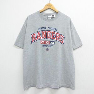 XL/古着 半袖 ビンテージ Tシャツ メンズ 00s NHL ニューヨークレンジャーズ 大きいサイズ コットン クルーネック グレー 霜降り アイ