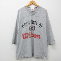 XL/古着 ウィルソン 7分袖 ビンテージ フットボール Tシャツ メンズ 00s ビッグロゴ 大きいサイズ Vネック グレー 霜降り 23jul08 中古_画像1