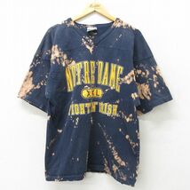 XL/古着 半袖 ビンテージ フットボール Tシャツ メンズ 90s ノートルダム コットン Vネック 紺 ネイビー ブリーチ加工 spe 23sep01 中_画像1