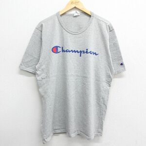 XL/古着 チャンピオン champion 半袖 ブランド Tシャツ メンズ 90s ビッグロゴ クルーネック グレー 霜降り 23apr24 中古