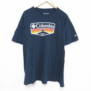 XL/古着 コロンビア Columbia 半袖 ブランド Tシャツ メンズ ビッグロゴ 大きいサイズ コットン クルーネック 紺 ネイビー 23may09 中