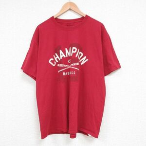 XL/古着 チャンピオン Champion 半袖 ブランド Tシャツ メンズ 野球 大きいサイズ コットン クルーネック エンジ 23jul31 中古