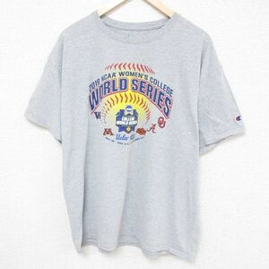 XL/古着 チャンピオン Champion 半袖 ブランド Tシャツ メンズ NCAA ワールドシリーズ オクラホマ 野球 クルーネック グレー 霜降り 23