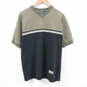 XL/古着 ディッキーズ Dickies 半袖 ブランド Tシャツ メンズ 無地 マルチカラー Vネック 緑 グリーン リンガー他 23aug16 中古