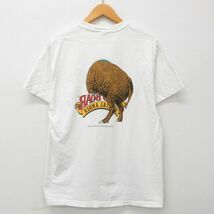 L/古着 ヘインズ 半袖 ビンテージ Tシャツ メンズ 90s イノシシ 両面プリント コットン クルーネック 白 ホワイト spe 23mar17 中古_画像2