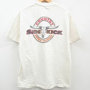 L/古着 ヘインズ 半袖 ビンテージ Tシャツ メンズ 90s SIDE KICK バッファロースカル コットン クルーネック 生成り 23mar09 中古