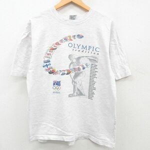 XL/古着 半袖 ビンテージ Tシャツ メンズ 00s オリンピック コットン クルーネック 薄グレー 霜降り 23mar17 中古